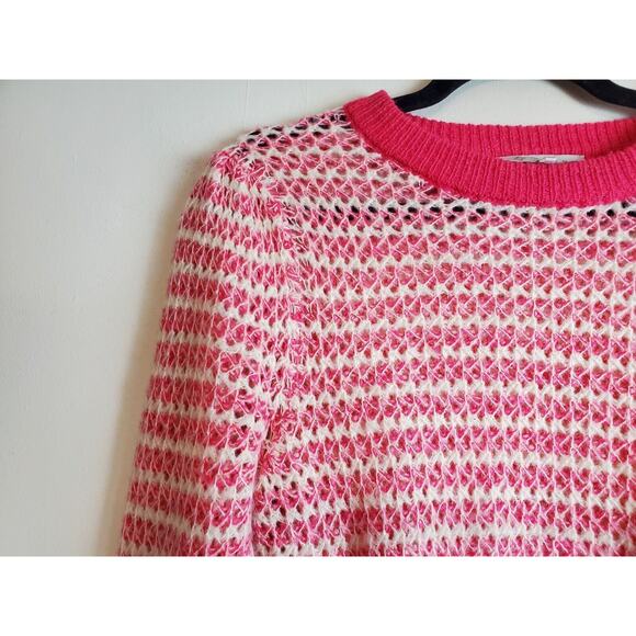 Wayf REVOLVE Womens Medium Sweater White‎ Pink Pullover Scoopneck Cropped Boxy - Picture 4 of 10